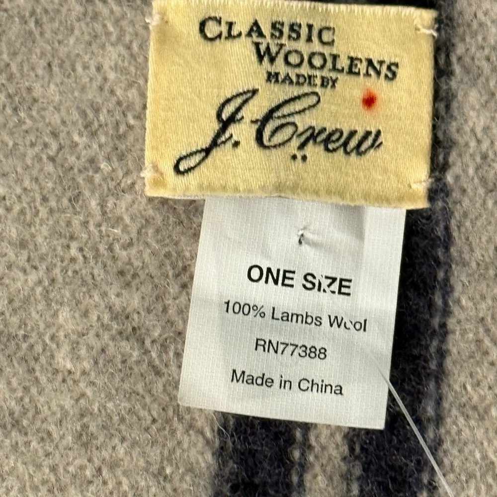 J. Crew 100% Lambswool Gray with Black Strips scarf NEW WITH TAGS